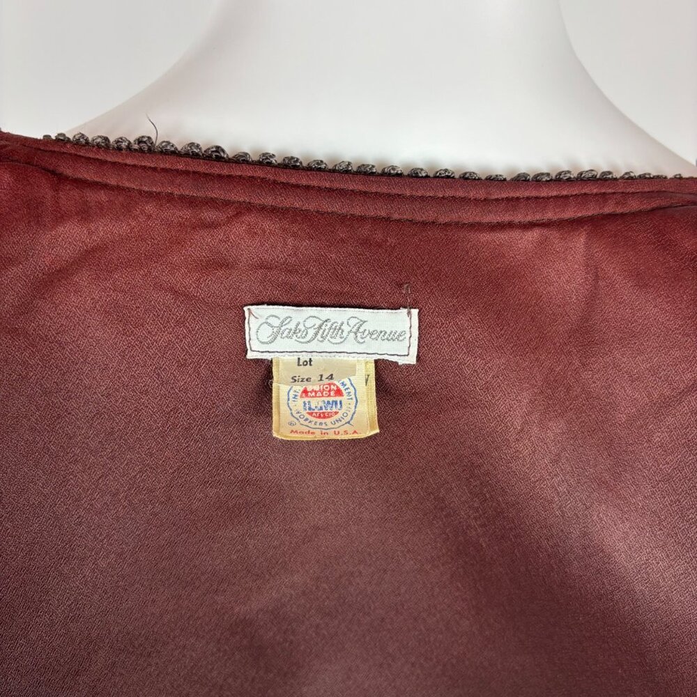 Vintage 70s Velvet Blazer Womens Large Brown Braided Trim Button Down Suit Jacke - Picture 10 of 12